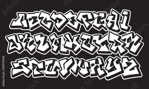 Street alphabet in graffiti style hand drawn. urban atmosphere. vector graffiti alphabet on black background