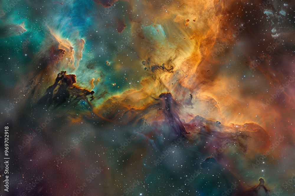 Cosmic Landscape with Nebulae, Galaxies, and Distant Planets Evoking Wonder at the Vastness of the Universe Cosmic Landscape with Nebulae, Galaxies, and Distant Planets Evoking Wonder at the Vastness of the Universe