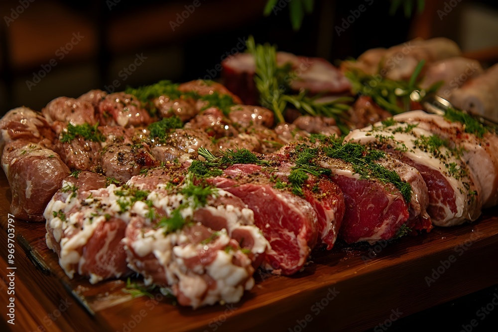 Expertly Curated Meat Board Featuring Premium Cuts and Seasonings Expertly Curated Meat Board Featuring Premium Cuts and Seasonings
