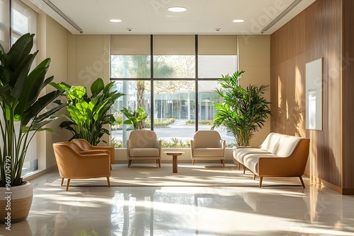 Serene and Calming Medical Clinic Interior with Minimalist Design and Natural Lighting