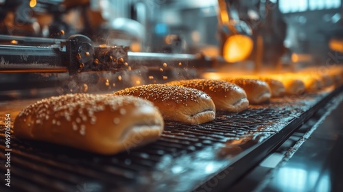 advanced bread-making technology showcased, featuring automated bakery process, with space for text, ideal as a concept banner photo