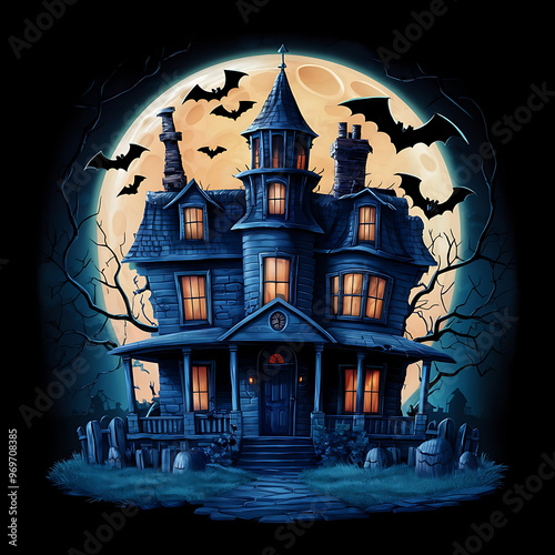 halloween night with castle clip art photo