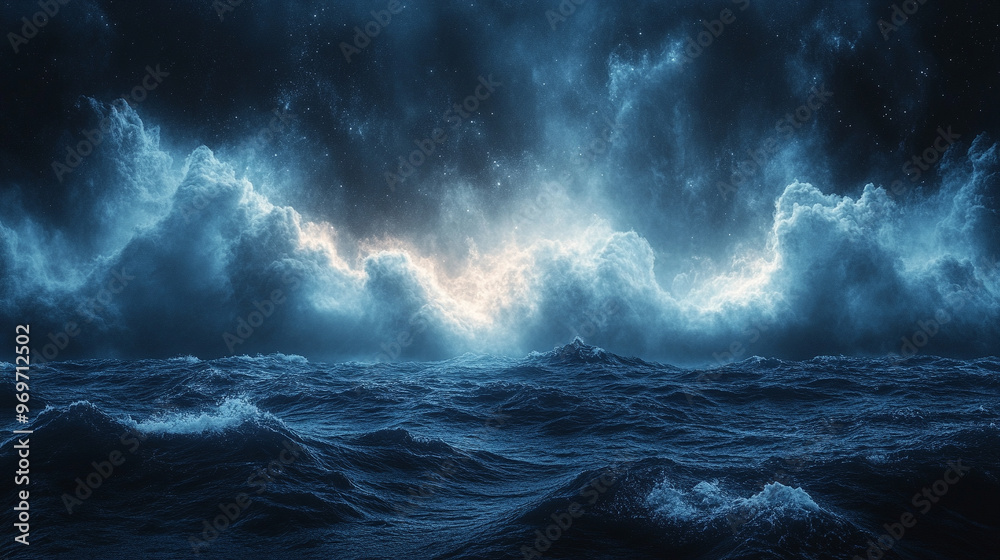 Fototapeta premium Abstract digital blue wallpaper showcasing technological innovation. The image features futuristic design elements with a blend of light and dark tones, symbolizing advanced tech and creativity