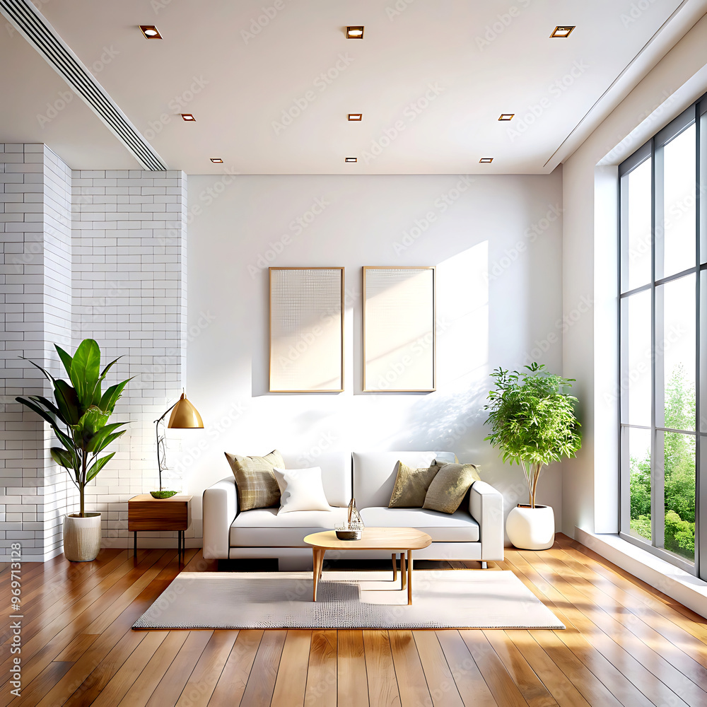 Fototapeta premium Empty home interior mock-up, 3d render, white Mock up