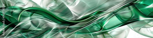 A captivating vapor abstract background featuring overlapping tendrils of emerald green and silver smoke, providing a serene and polished look.