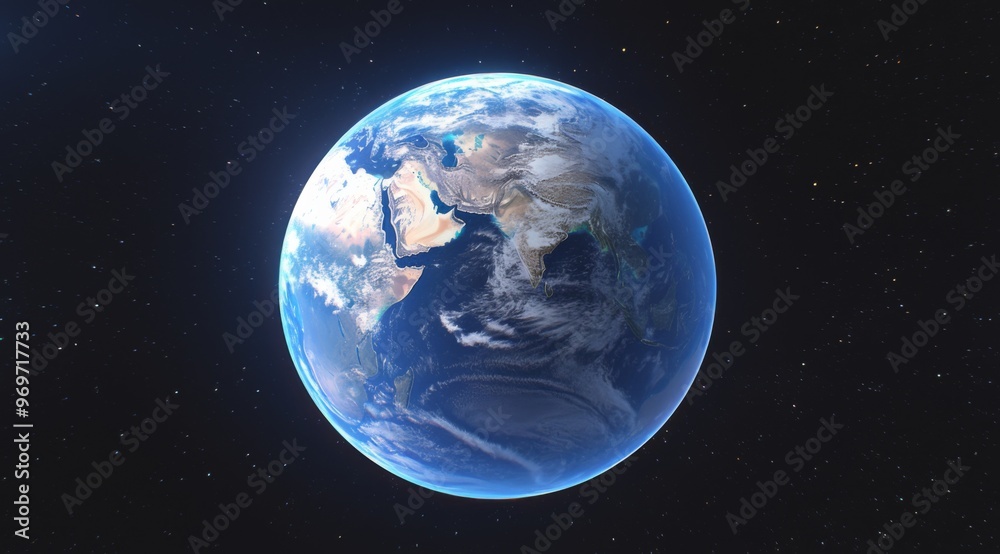 Earth from Space View with Black Sky and Stars, Featuring a Round Planet with Blue Ocean and Green Island Outline Earth from Space View with Black Sky and Stars, Featuring a Round Planet with Blue Ocean and Green Island Outline