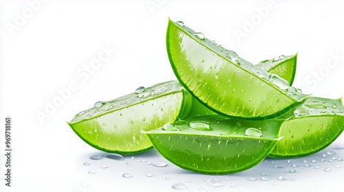 Wallpaper Mural Sliced Aloe Vera pieces with droplets of water, isolated on a white background Torontodigital.ca