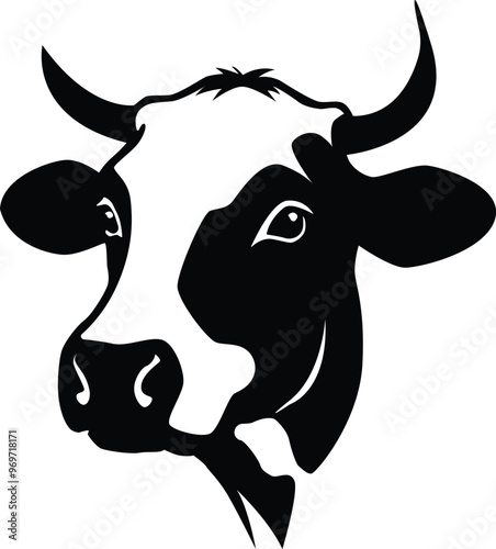 Cow face logo, cow head, icon, logo, Vector illustration, The best of Cow Silhouette icon, cow head logo vector, black and white logo photo