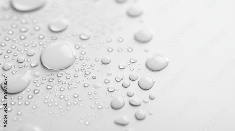 Water droplets gather on a sleek surface, showcasing a variety of sizes and patterns under bright lighting, creating a visually appealing arrangement Water droplets gather on a sleek surface, showcasing a variety of sizes and patterns under bright lighting, creating a visually appealing arrangement