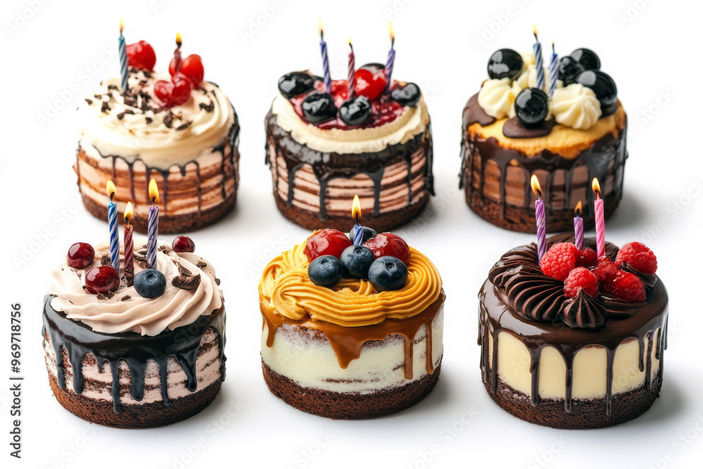 Delicious Birthday Cakes with Colorful Frosting and Candles