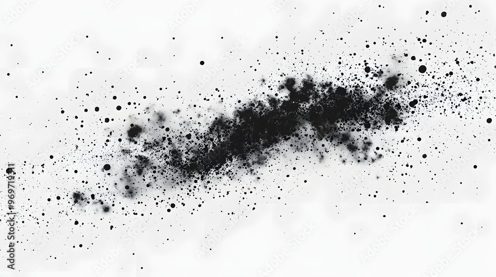 Fototapeta premium Black ink splatters on a transparent glass, creating a grunge texture with liquid drops and a dirty silhouette