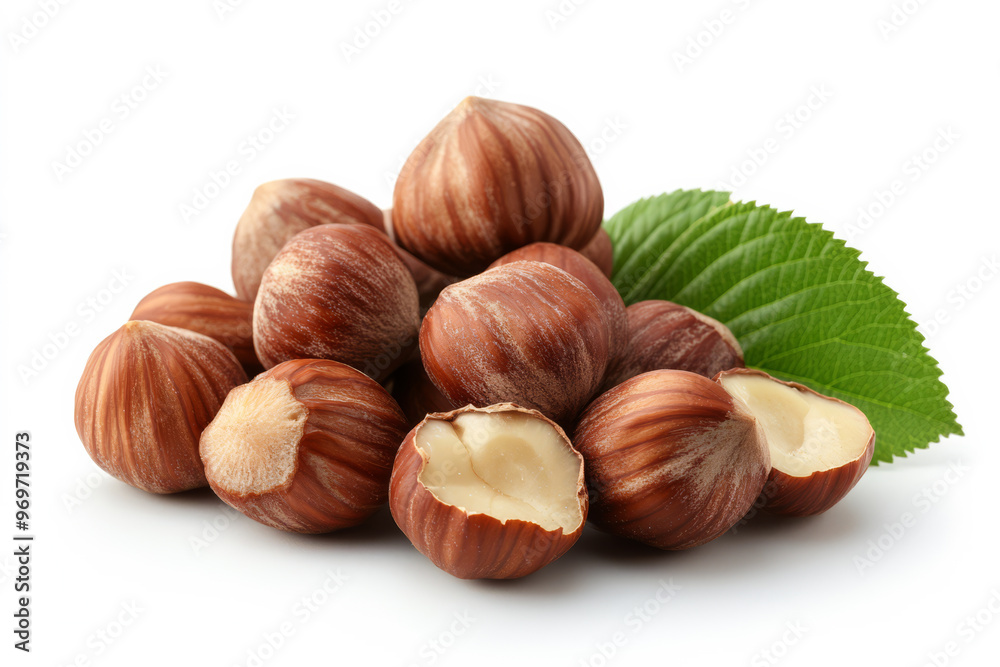 Organic Hazelnuts with Green Leaves on Display Organic Hazelnuts with Green Leaves on Display