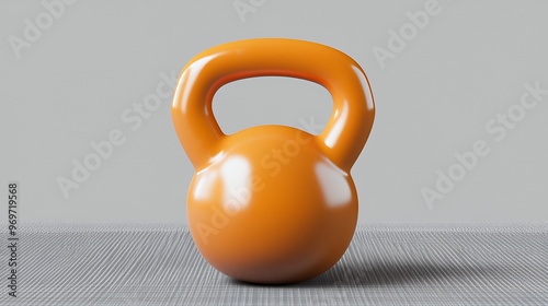 Orange kettlebell on a grey textured surface. photo