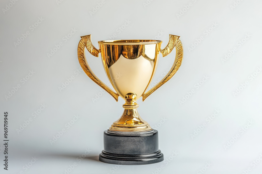 Shiny Golden Trophy Cup on a Pedestal for Award Ceremony Shiny Golden Trophy Cup on a Pedestal for Award Ceremony
