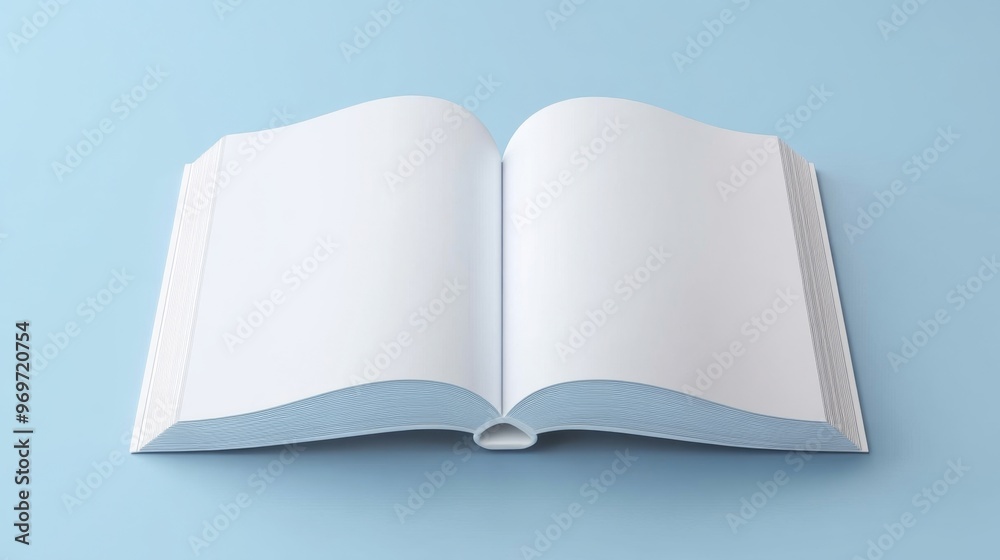 Open blank book with white pages on light blue background for creative mockup and design concepts Open blank book with white pages on light blue background for creative mockup and design concepts