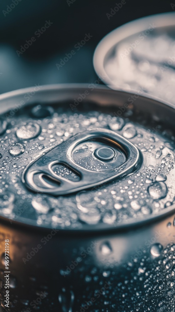 Close-up of beverage cans covered in droplets in ambient light Close-up of beverage cans covered in droplets in ambient light