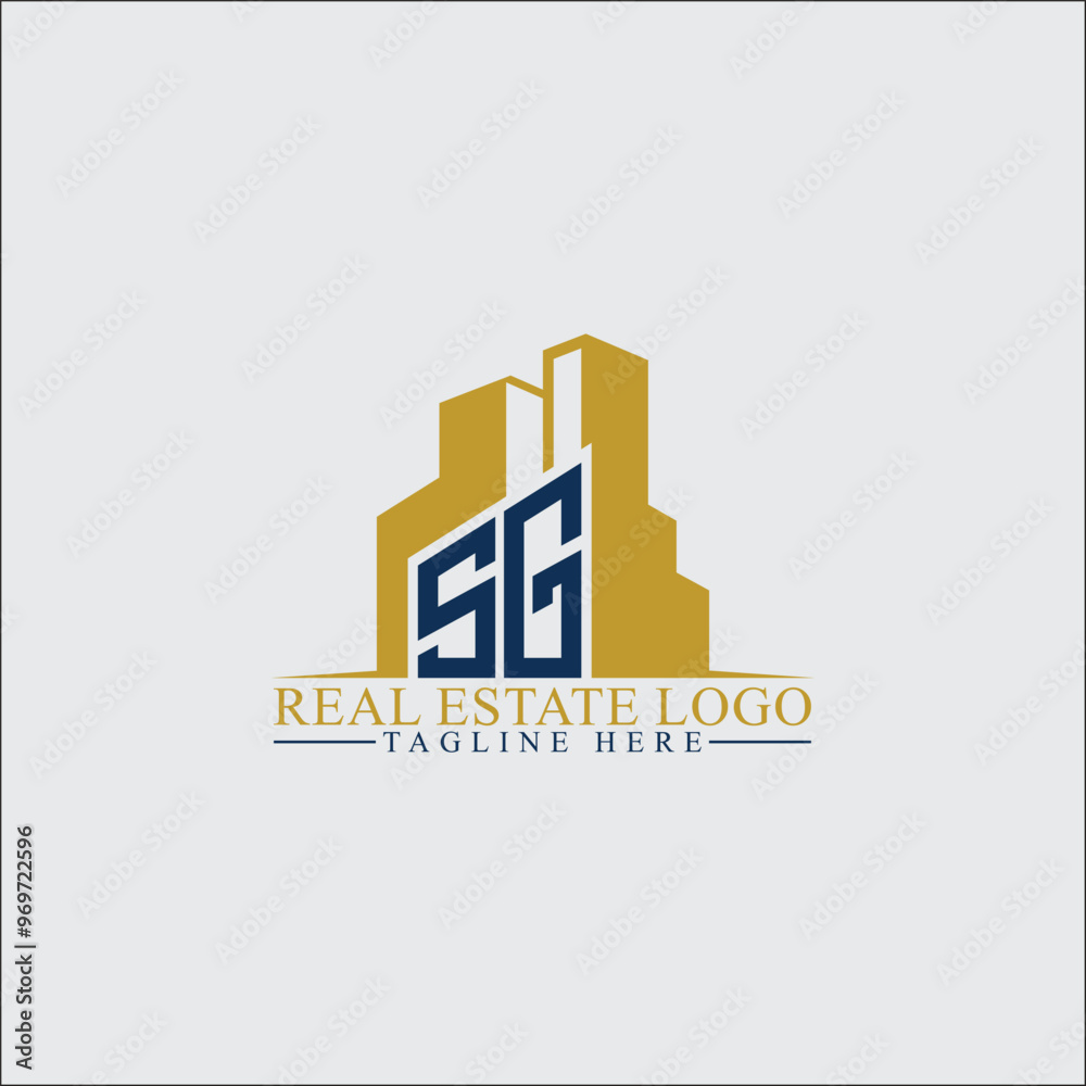 Fototapeta premium Modern SG Real Estate Logo Design with Building Silhouettes