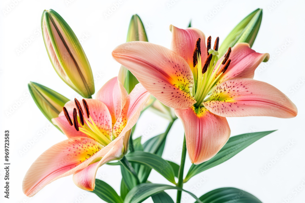 Fresh and Vibrant Lilies on a Simple White Backdrop Fresh and Vibrant Lilies on a Simple White Backdrop