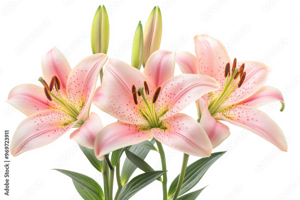 Fresh and Vibrant Lilies on a Simple White Backdrop Fresh and Vibrant Lilies on a Simple White Backdrop