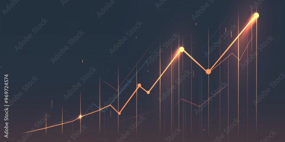 Fototapeta premium Minimalistic Line Graph with Upward Trend on Dark Gray Background