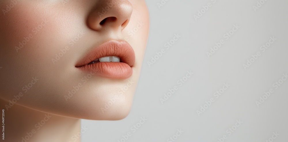 Close-up of a woman's lips, without makeup, on a white background with copy space Close-up of a woman's lips, without makeup, on a white background with copy space