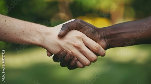 Mutual Respect and Trust: A Diverse Handshake in Nature's Embrace - Symbol of Unity and Integrity