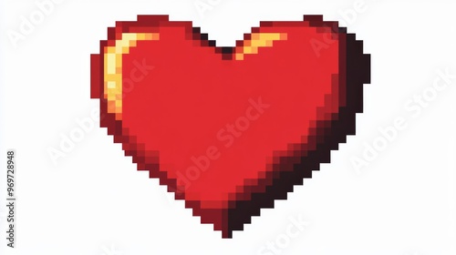 Bright red pixelated heart icon. Perfect for digital designs, retro video game themes, and expressing love in a fun, nostalgic style.