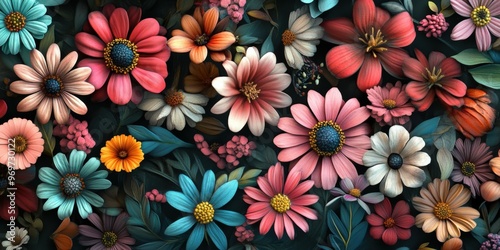 Colorful floral arrangement showcasing diverse blooms on a dark backdrop