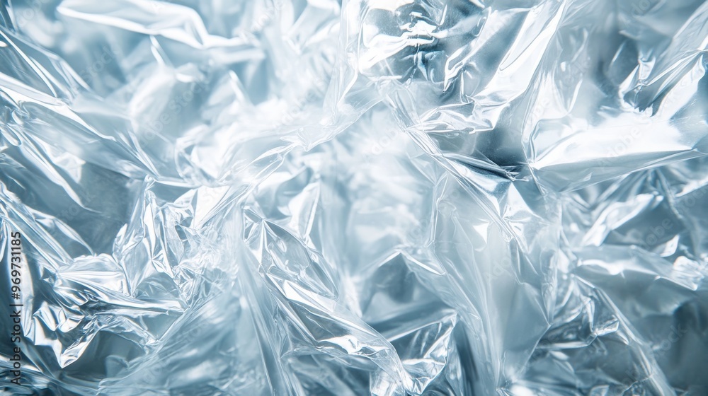 Crumpled and shiny plastic sheets create an abstract composition, reflecting light and showcasing intricate textures in a vivid interplay Crumpled and shiny plastic sheets create an abstract composition, reflecting light and showcasing intricate textures in a vivid interplay