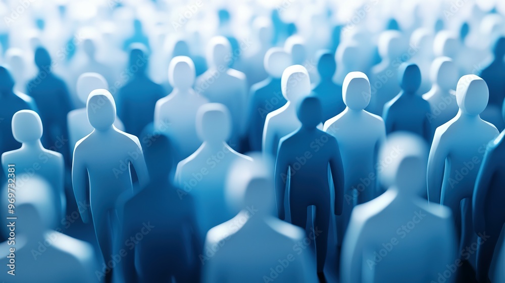A Crowd of Abstract Blue Human Figures