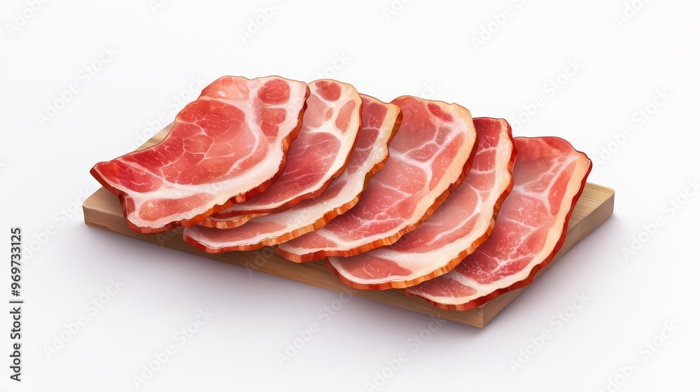 Bacon slice, watercolor effect, isolated on white, modern illustration, realistic food art, warm tones, premium design, soft shadows, artistic flair