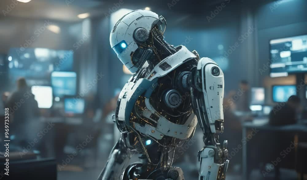 Futuristic Robot in Control Room Futuristic Robot in Control Room