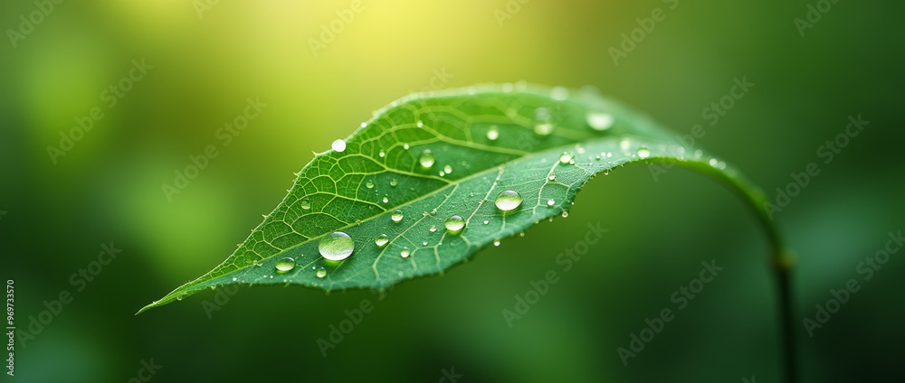 Fototapeta premium frische grüne Blätter mit Wassertropfen