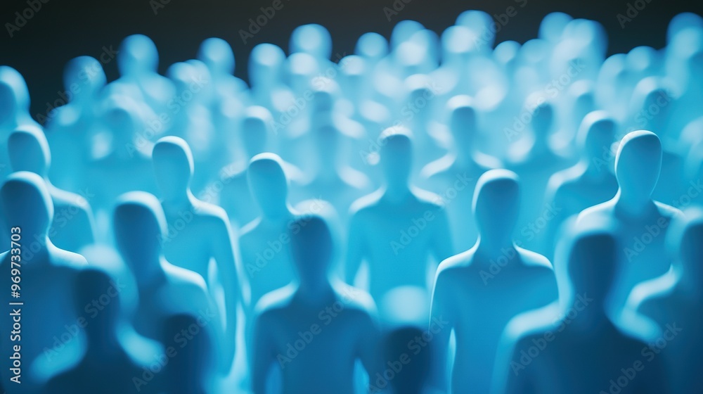 Obraz premium Blue Silhouettes of People in a Crowd