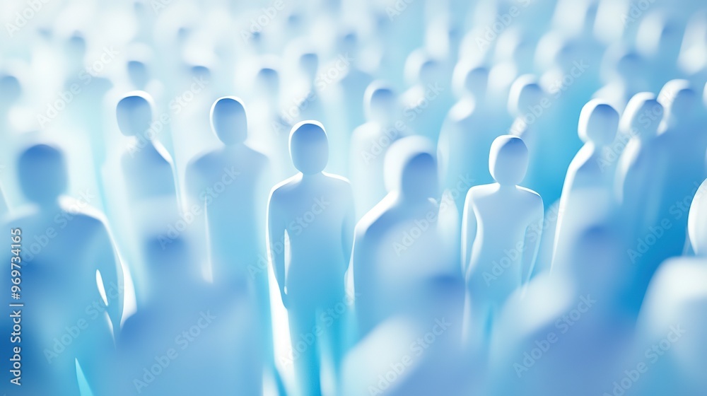 Abstract Crowd of Blurred White Figures in a Blue Background Abstract Crowd of Blurred White Figures in a Blue Background
