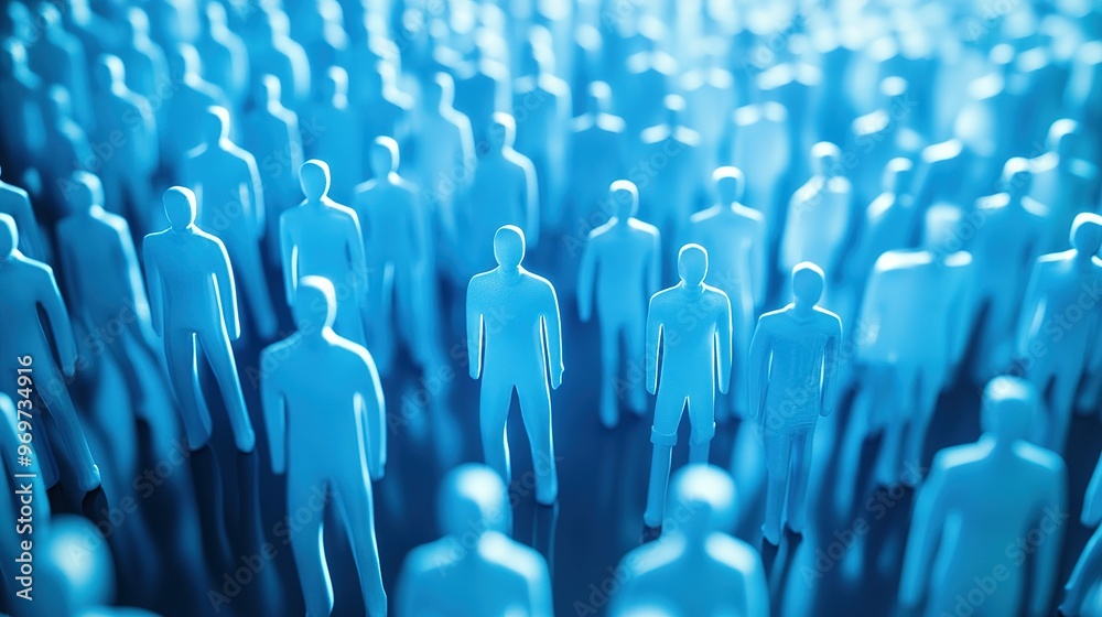 Obraz premium Blue Silhouettes of a Crowd of People