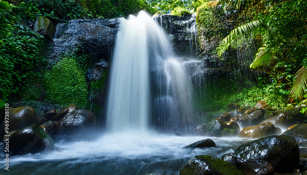 Waterfall Details- Macro View of Water Cascading Over a Small Waterfall Waterfall Details- Macro View of Water Cascading Over a Small Waterfall