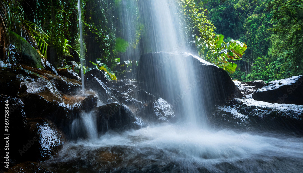 Obraz premium Waterfall Details- Macro View of Water Cascading Over a Small Waterfall
