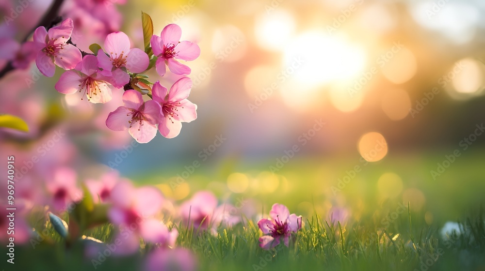 a field of pink flowers with the sun shining in the background a field of pink flowers with the sun shining in the background