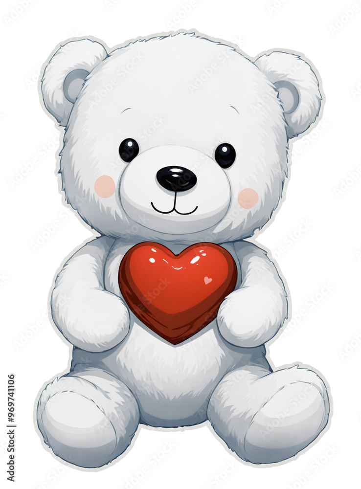 Obraz premium White Teddy Bear Holding Red Heart on a transparent background