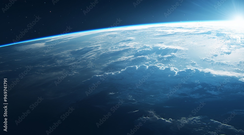 Fototapeta premium Satellite View of Earth Showing Atmosphere, Oceans, and Continents. Close-Up of China and India with Empty Ocean In-Between. Symbolizing Global Environmental Challenges and Earth's Diversity.