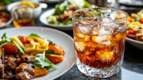 Refreshing Iced Beverage Served in a Glass on a Wooden Table