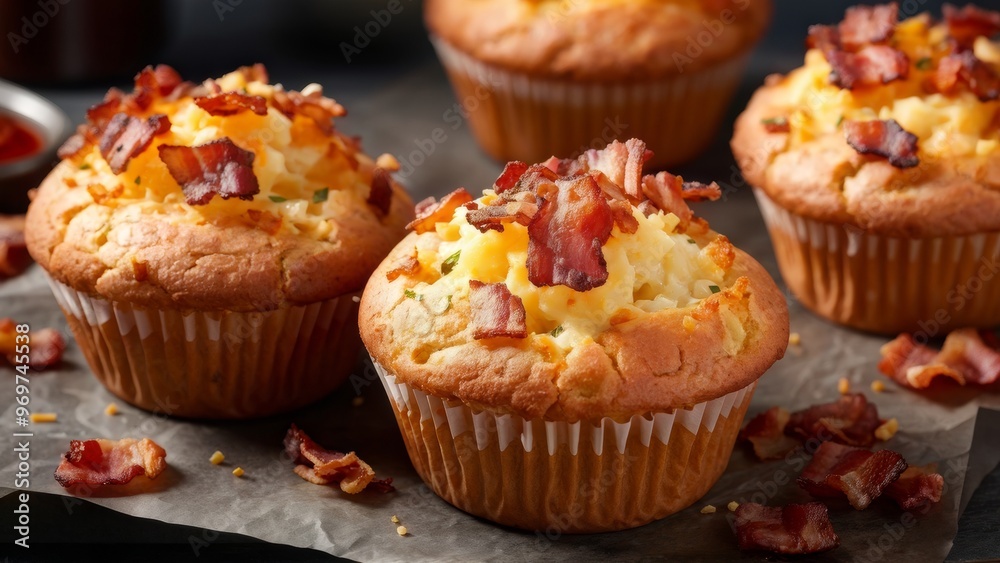 Freshly Baked Cheddar Muffins with Bacon. Freshly Baked Cheddar Muffins with Bacon.