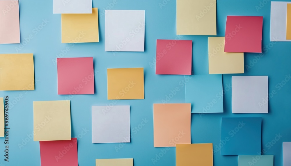 Blank Sticker Notes On White Background: Mockup Sticky Note Paper With Empty Sheets For Notes On White Bulletin Board Blank Sticker Notes On White Background: Mockup Sticky Note Paper With Empty Sheets For Notes On White Bulletin Board