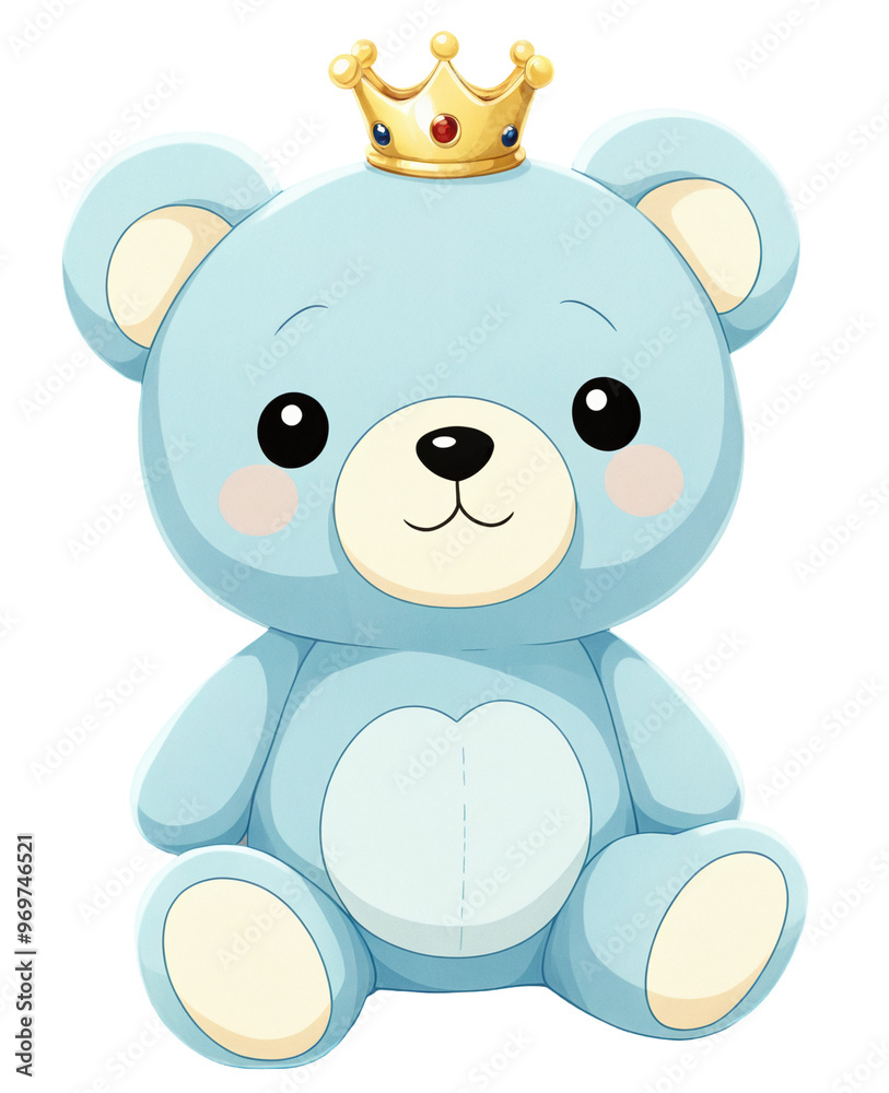 Fototapeta premium Blue teddy bear with crown on a transparent background