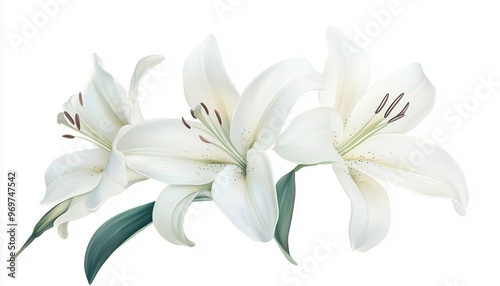 Elegant White Lily Flowers Banner For Various Occasions: Weddings, Celebrations, Invitations, Farewells, And Condolences. Features White Lily On A White Background.