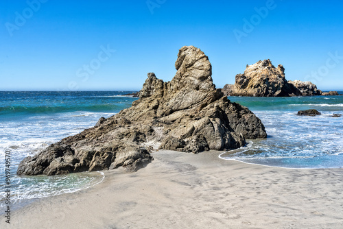 Dramatic rocks at Pfeiffer Beach in Pfeiffer State Park in Big Sur, California, USA photo