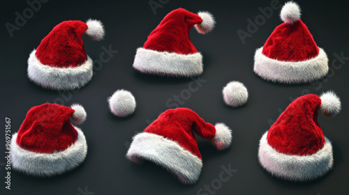 A set of red Santa hats that look real. A red hat for New Year's. photo