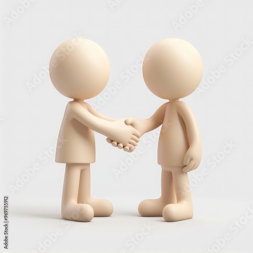 A 3D person shaking hands with another person against a white background