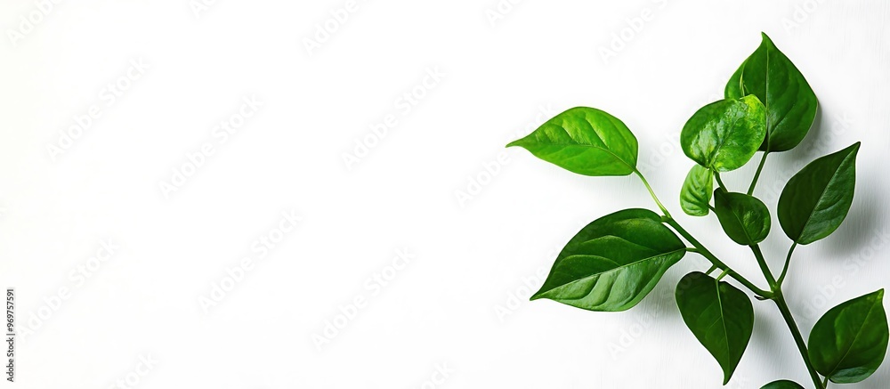 A branch of green leaves against a white backdrop. A branch of green leaves against a white backdrop.